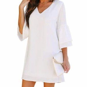 Belongsci White Flowy Bell Sleeve Mini Dress NWT Size XXL